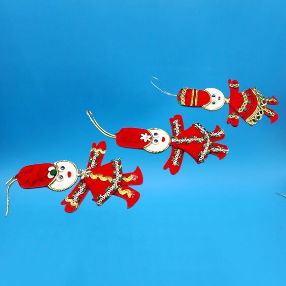 Vintage Red Felt Toy Soldier Ornaments w/ Googly Eyes & Gold Trim 1960s v5 - Picture 8 of 11